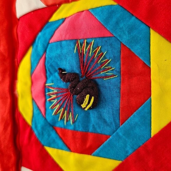 Tibetan Patchwork Baby Quilt Handmade 3-Dimensional 100% Cotton Red Multi NEW - Picture 4 of 11